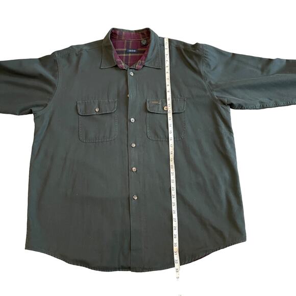 Vintage IZOD Men’s XL Button Down Long Sleeve Shirt Shacket Green Flannel Lining - Picture 9 of 12